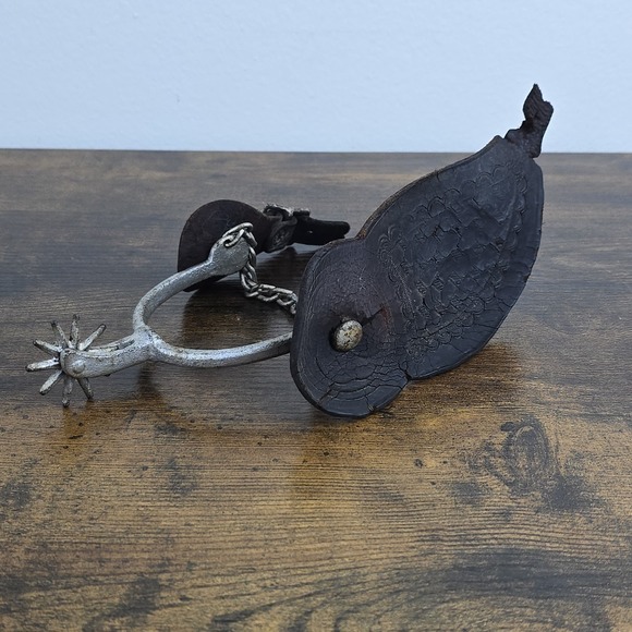 Other - Vintage Western Cowboy Spur Leather Strap Chain Rowel Single‎ Distressed